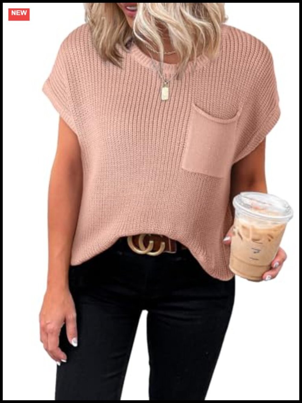 Lightweight Knit Tunic Top Short Sleeve Loose Fit Pullover